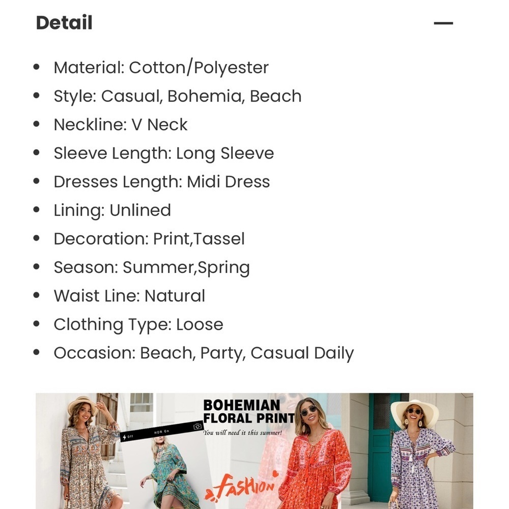 Women's bohemian Floral Print Long Sleeve Dress - Picture 7 of 10